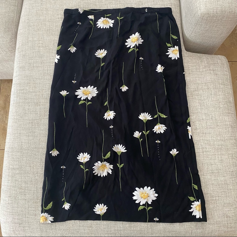 EUC Alfred Dinner Black Maxi Skirt Floral Design